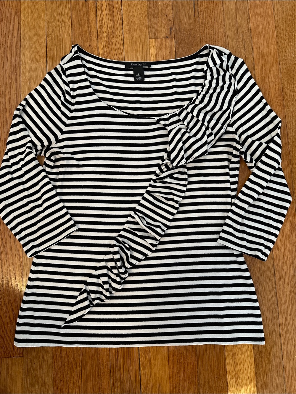 White House Black Market, Striped Black & White Ruffle-Front Women, L